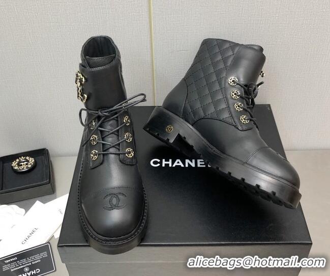 Luxury Chanel Lambskin Leather Lace-ups Ankle Boots G36424 Black