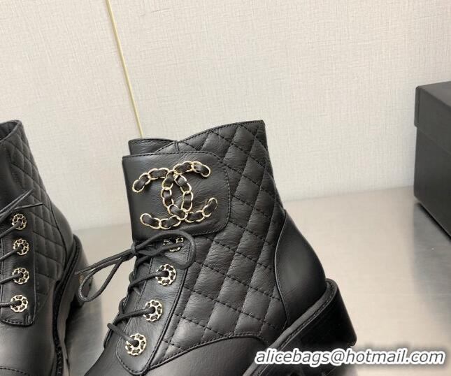 Luxury Chanel Lambskin Leather Lace-ups Ankle Boots G36424 Black