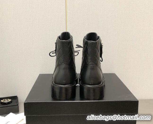 Luxury Chanel Lambskin Leather Lace-ups Ankle Boots G36424 Black