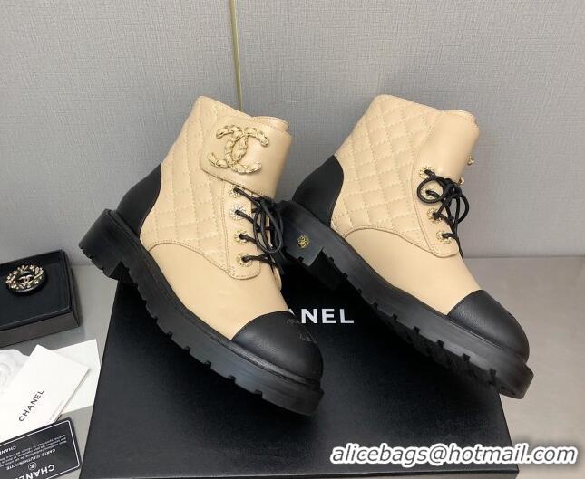 Good Looking Chanel Lambskin Leather Lace-ups Ankle Boots G36424 Beige