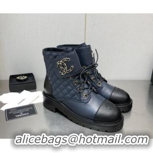 Charming Chanel Lambskin Leather Lace-ups Ankle Boots G36424 Blue