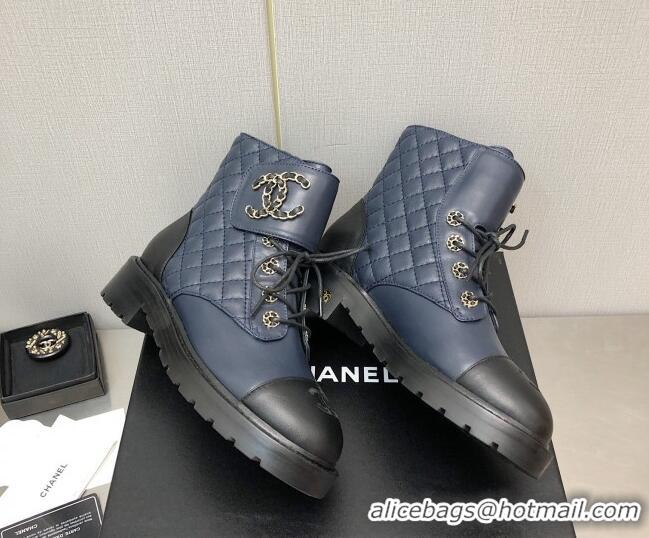 Charming Chanel Lambskin Leather Lace-ups Ankle Boots G36424 Blue