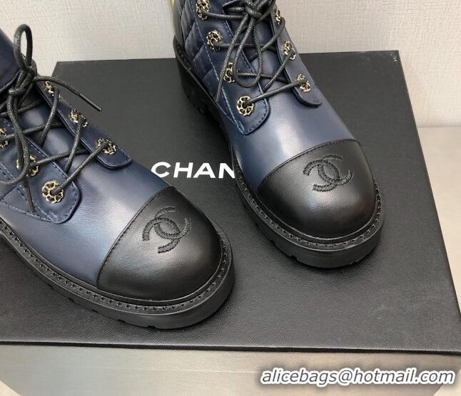 Charming Chanel Lambskin Leather Lace-ups Ankle Boots G36424 Blue