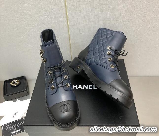 Charming Chanel Lambskin Leather Lace-ups Ankle Boots G36424 Blue