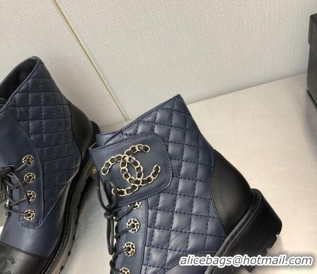 Charming Chanel Lambskin Leather Lace-ups Ankle Boots G36424 Blue