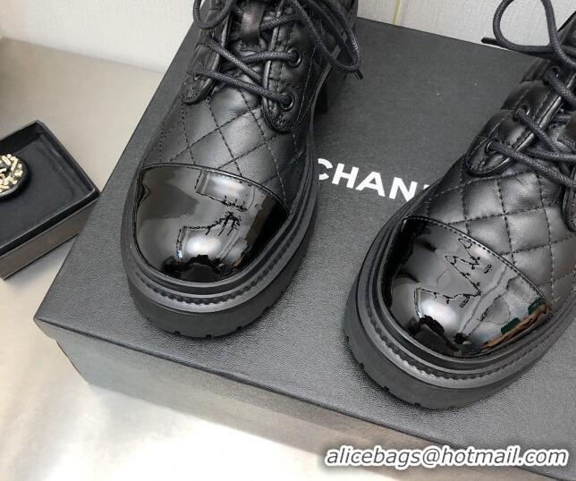 Good Looking Chanel Lambskin Lace-ups Ankle Boots with Crystal CC G36424 Black