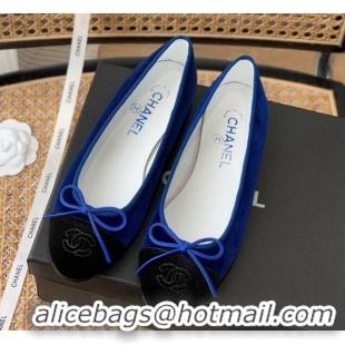 Stylish Chanel Velvet Ballerinas with Bow Blue 101321