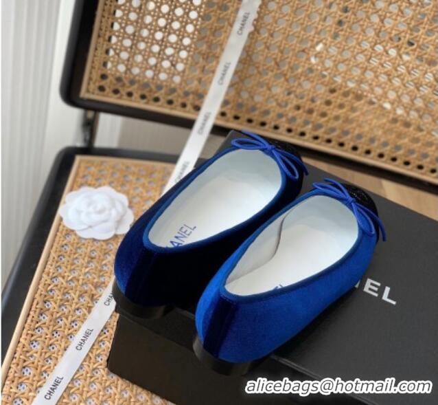 Stylish Chanel Velvet Ballerinas with Bow Blue 101321