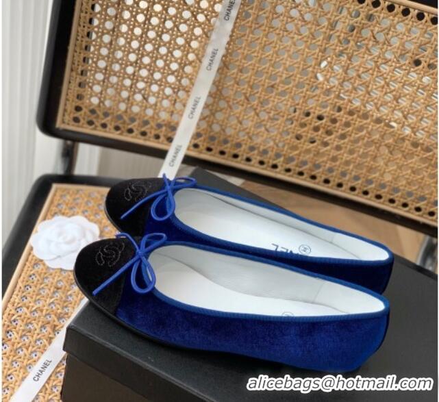 Stylish Chanel Velvet Ballerinas with Bow Blue 101321