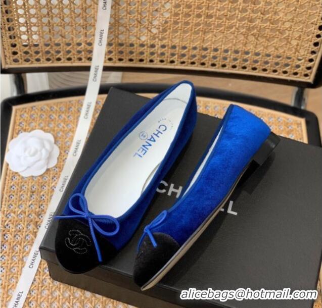 Stylish Chanel Velvet Ballerinas with Bow Blue 101321