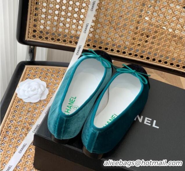 Top Grade Chanel Velvet Ballerinas with Bow Green 101322