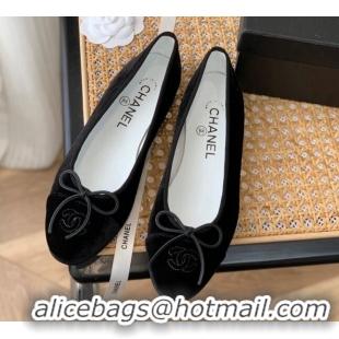 Perfect Chanel Velvet Ballerinas with Bow Black 101323