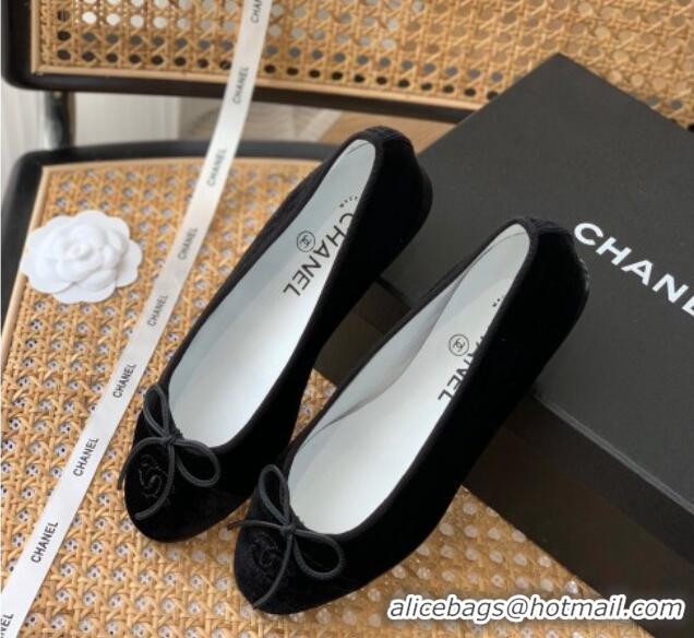 Perfect Chanel Velvet Ballerinas with Bow Black 101323