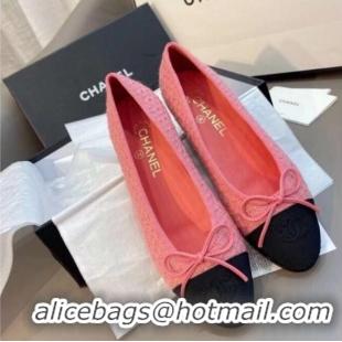 Pretty Style Chanel Tweed Classic Ballerinas Pink 101324