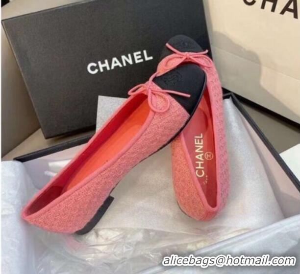 Pretty Style Chanel Tweed Classic Ballerinas Pink 101324