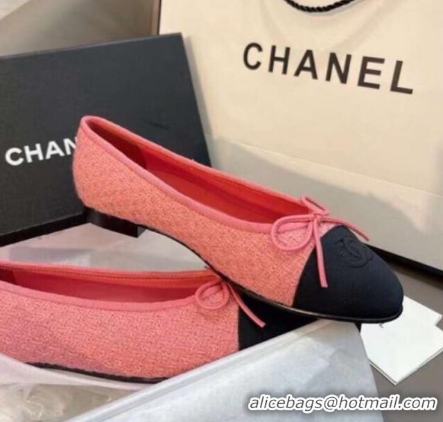 Pretty Style Chanel Tweed Classic Ballerinas Pink 101324