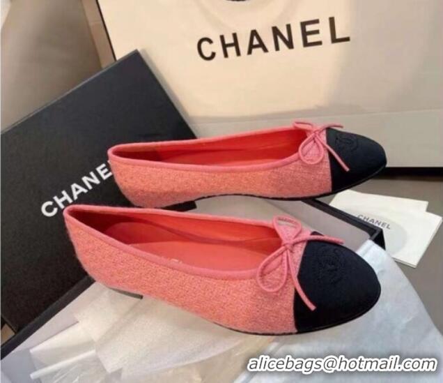 Pretty Style Chanel Tweed Classic Ballerinas Pink 101324