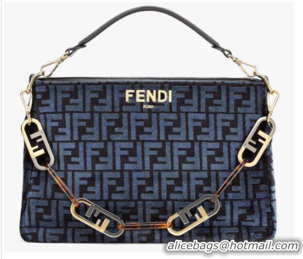 Promotional Fendi O Lock Zipper Dark blue tapestry fabric bag 8BR805A