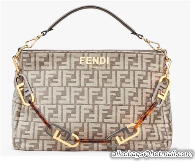 Top Quality Fendi O Lock Zipper Dove gray tapestry fabric bag 8BR805A