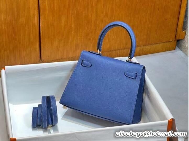 Good Product Hermes Kelly 20cm Shoulder Bags Epsom KL2750 blue&gold