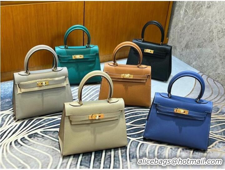 Good Product Hermes Kelly 20cm Shoulder Bags Epsom KL2750 blue&gold