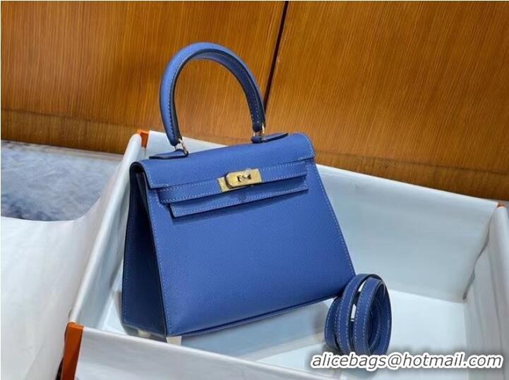 Good Product Hermes Kelly 20cm Shoulder Bags Epsom KL2750 blue&gold