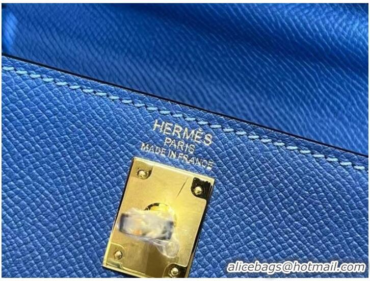 Good Product Hermes Kelly 20cm Shoulder Bags Epsom KL2750 blue&gold