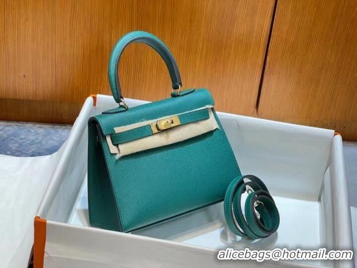 Famous Brand Hermes Kelly 20cm Shoulder Bags Epsom KL2750 Lake green&gold