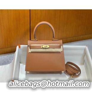 Super Quality Hermes Kelly 20cm Shoulder Bags Epsom KL2750 brown&gold