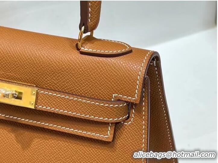 Super Quality Hermes Kelly 20cm Shoulder Bags Epsom KL2750 brown&gold