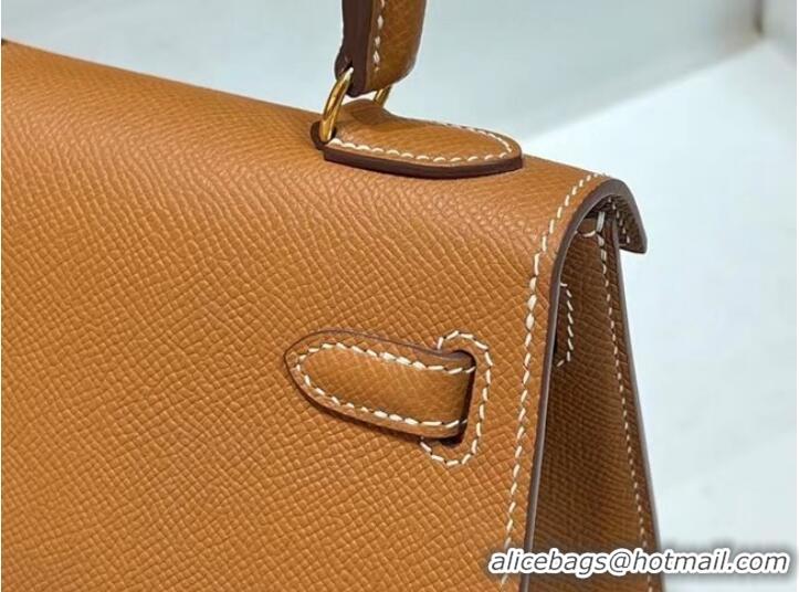 Super Quality Hermes Kelly 20cm Shoulder Bags Epsom KL2750 brown&gold