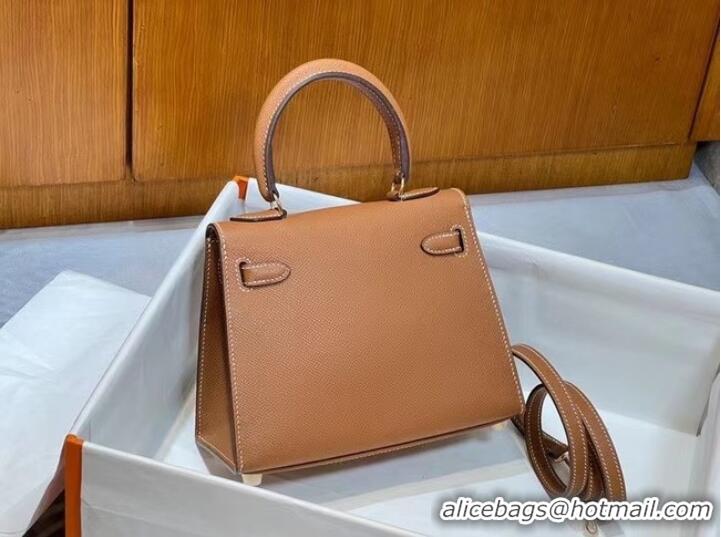 Super Quality Hermes Kelly 20cm Shoulder Bags Epsom KL2750 brown&gold