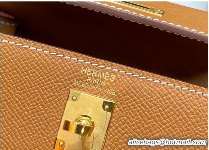 Super Quality Hermes Kelly 20cm Shoulder Bags Epsom KL2750 brown&gold