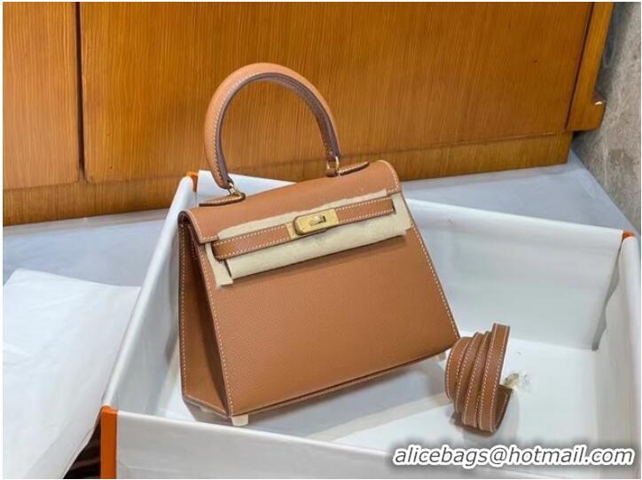 Super Quality Hermes Kelly 20cm Shoulder Bags Epsom KL2750 brown&gold