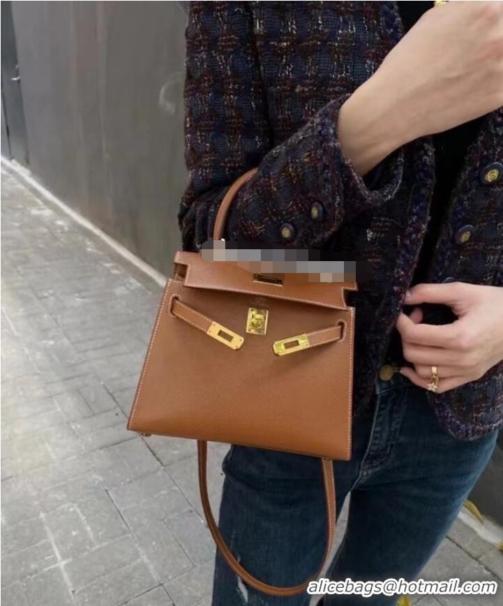 Super Quality Hermes Kelly 20cm Shoulder Bags Epsom KL2750 brown&gold