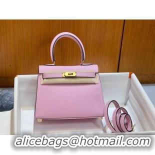 Good Quality Hermes Kelly 20cm Shoulder Bags Epsom KL2750 light pink&gold