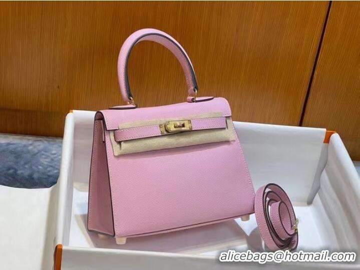 Good Quality Hermes Kelly 20cm Shoulder Bags Epsom KL2750 light pink&gold