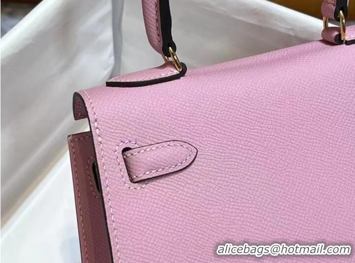 Good Quality Hermes Kelly 20cm Shoulder Bags Epsom KL2750 light pink&gold