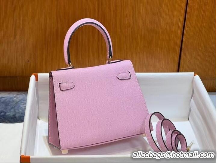 Good Quality Hermes Kelly 20cm Shoulder Bags Epsom KL2750 light pink&gold