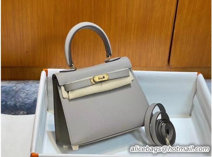 Unique Discount Hermes Kelly 20cm Shoulder Bags Epsom KL2750 light gray&gold