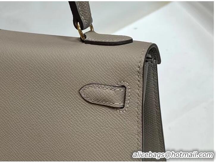 Unique Discount Hermes Kelly 20cm Shoulder Bags Epsom KL2750 light gray&gold