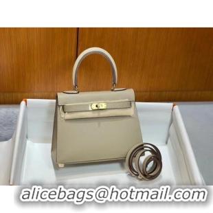 Top Quality Hermes Kelly 20cm Shoulder Bags Epsom KL2750 Pearl grey&gold