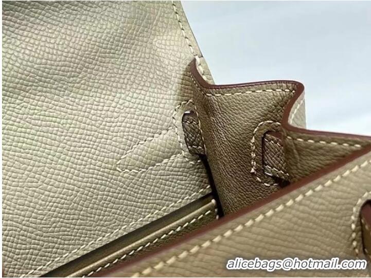 Top Quality Hermes Kelly 20cm Shoulder Bags Epsom KL2750 Pearl grey&gold