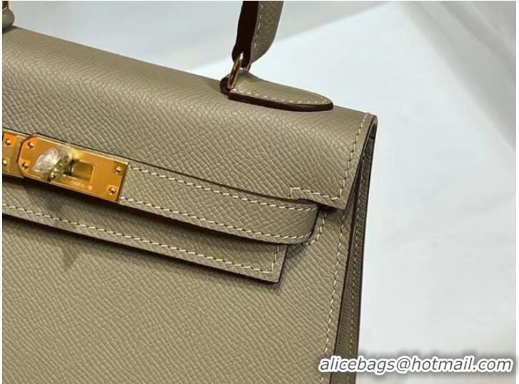 Top Quality Hermes Kelly 20cm Shoulder Bags Epsom KL2750 Pearl grey&gold