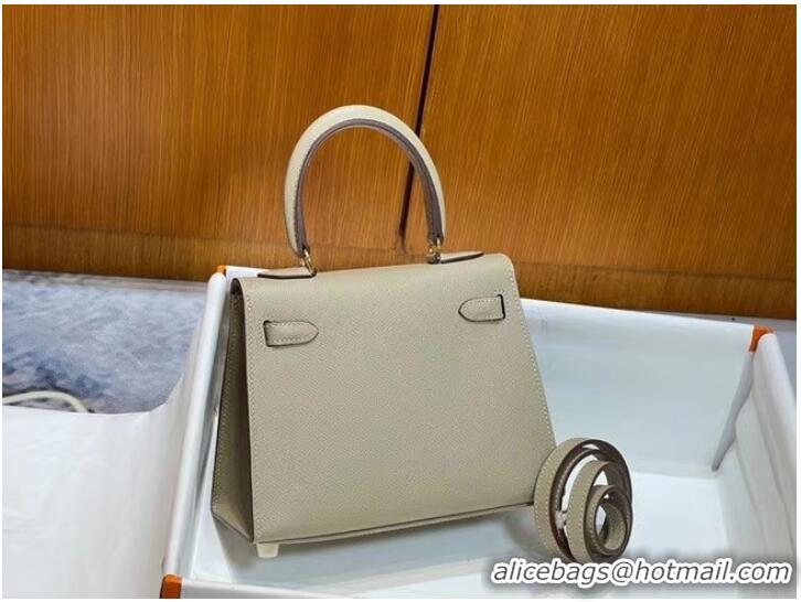 Top Quality Hermes Kelly 20cm Shoulder Bags Epsom KL2750 Pearl grey&gold