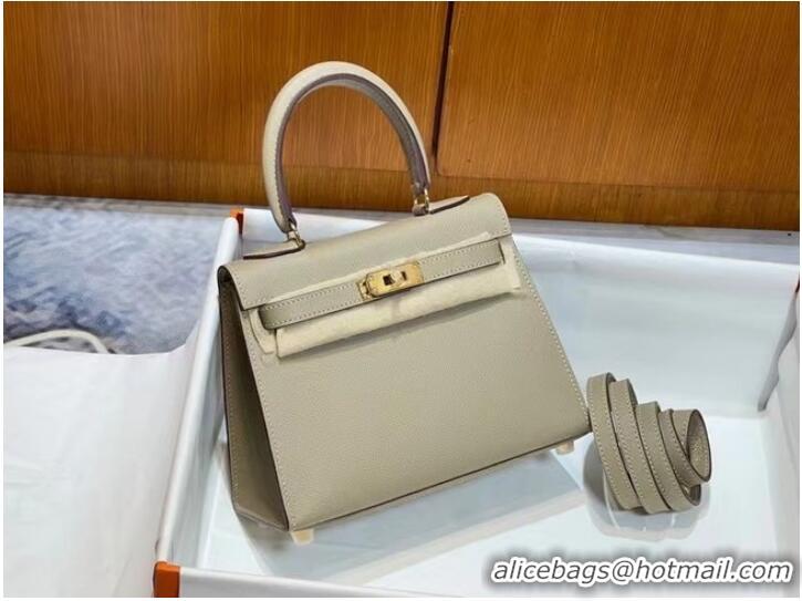 Top Quality Hermes Kelly 20cm Shoulder Bags Epsom KL2750 Pearl grey&gold