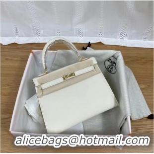 Shop Fashion Hermes Kelly 25cm Shoulder Bags Epsom KL2755 white&gold