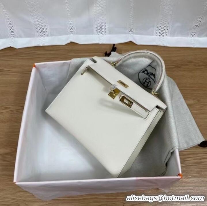 Shop Fashion Hermes Kelly 25cm Shoulder Bags Epsom KL2755 white&gold