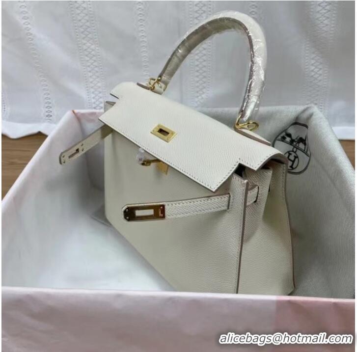 Shop Fashion Hermes Kelly 25cm Shoulder Bags Epsom KL2755 white&gold