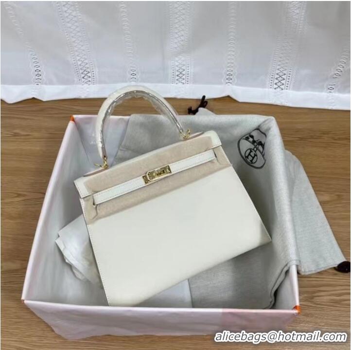 Shop Fashion Hermes Kelly 25cm Shoulder Bags Epsom KL2755 white&gold